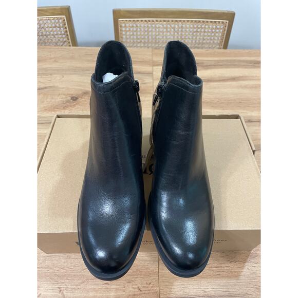 BORN Women's Olivia Black Booties Black Leather Size 6 NIB Tailored Block Heel - Picture 6 of 12